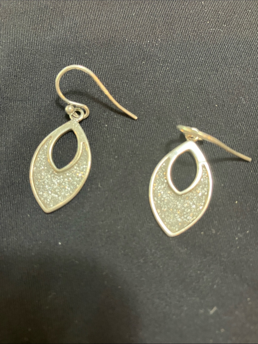 .925 Sterling Silver Glitter Teardrop Earrings - White